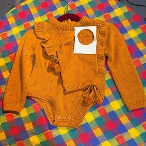 Tiny Threads Caramel Knit Baby Outfit With Bonnet